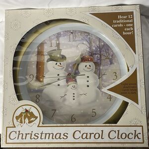 Vtg Feldstein Christmas Carol Wall Clock Snowman Family Large 13.5” Musical NIB